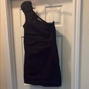 Speechless Black Asymmetrical Ruched Cocktail Dress